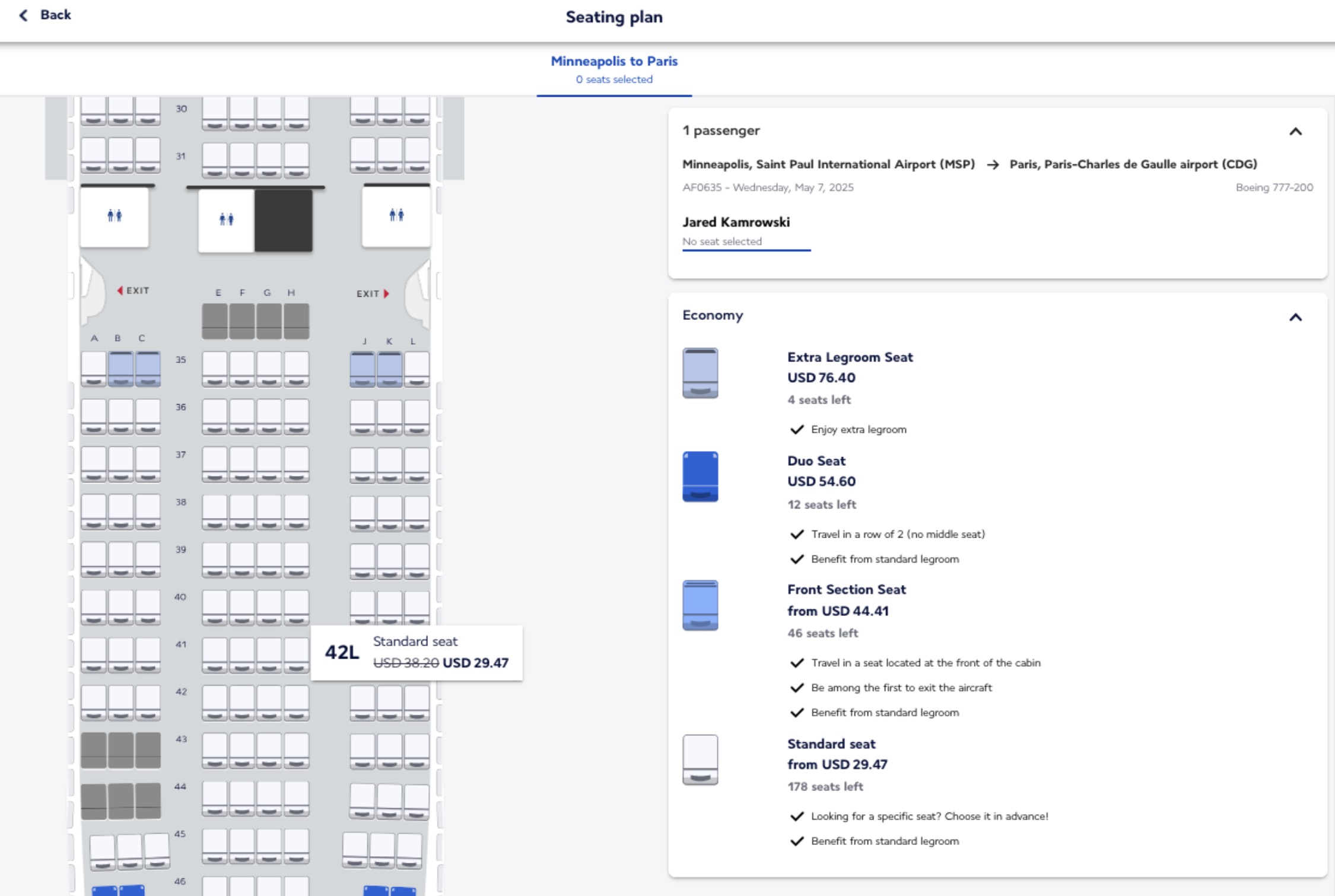 Air France seat assignment
